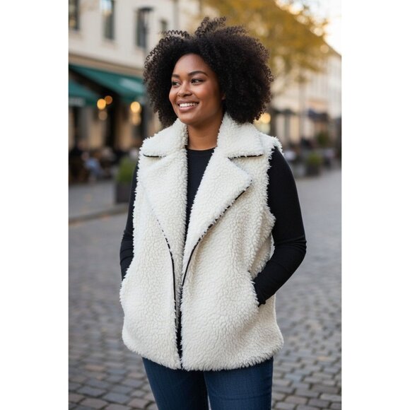 WL Jackets & Blazers - Faux Sherpa Vest With Brown Trim Comfy XXL